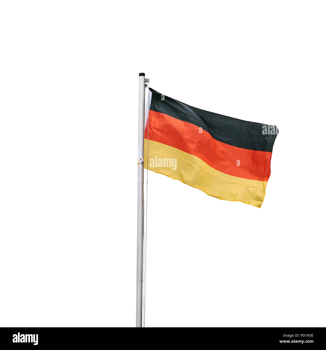 German flag developing in the wind isolated on white background. Stock Photo