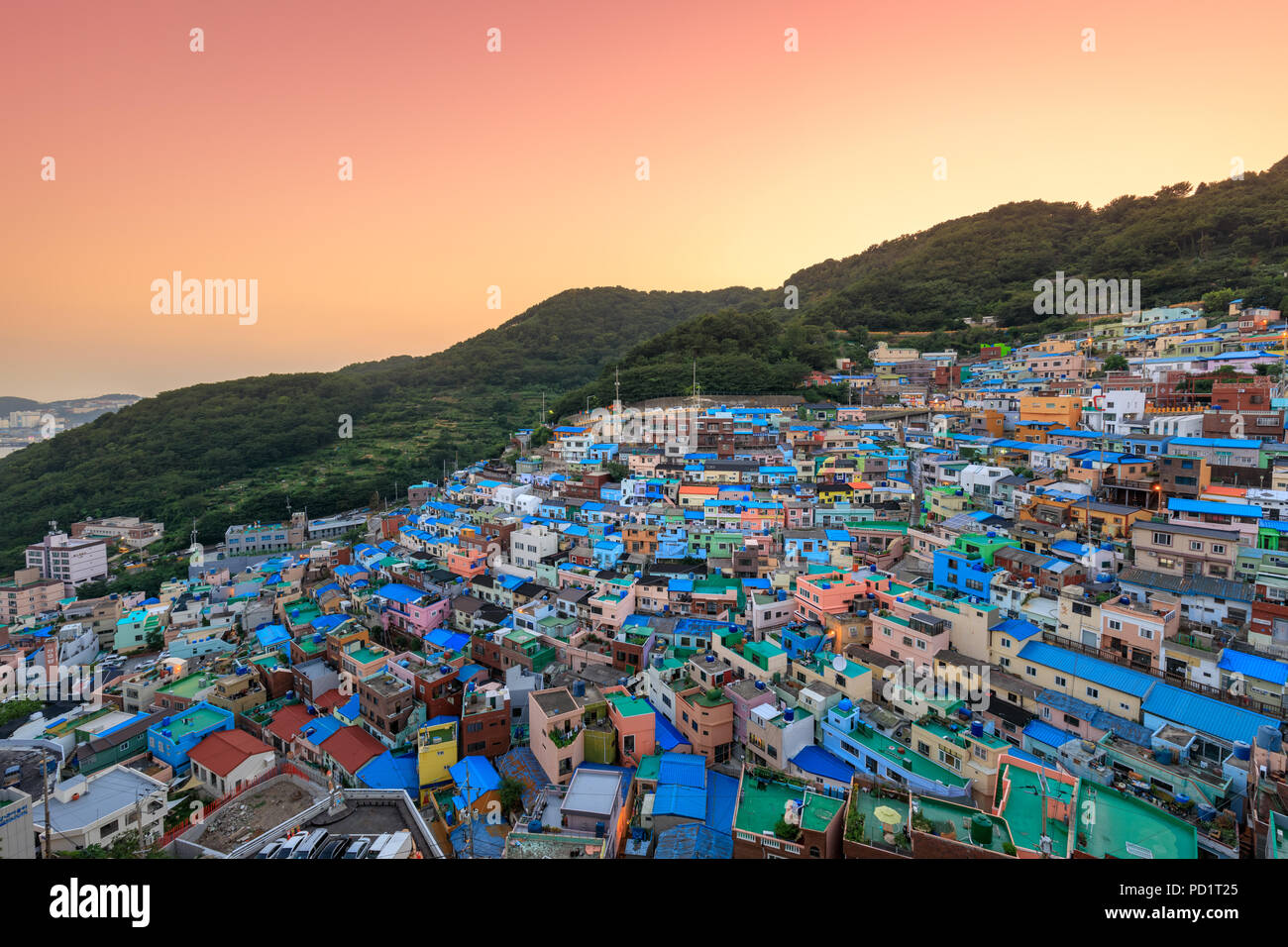 Beautiful Sunset Of Gamcheon Culture Village Located In Busan City