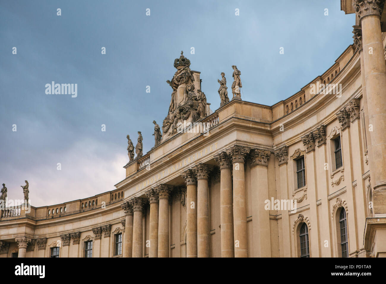 Humboldt University against the background of the setting sun in the evening.. Berlin, Germany. Stock Photo
