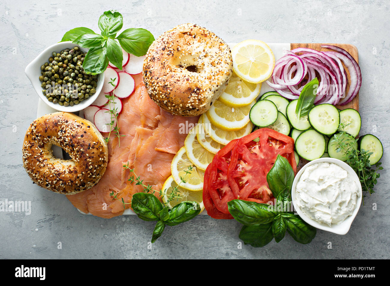 Bagels and lox platter Stock Photo