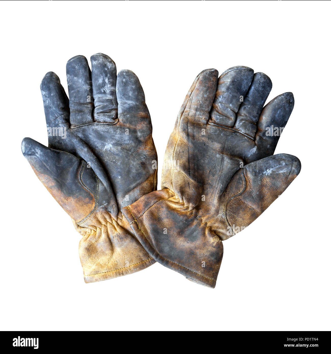 Pair of old dirty leather work gloves isolated on white background Stock  Photo - Alamy