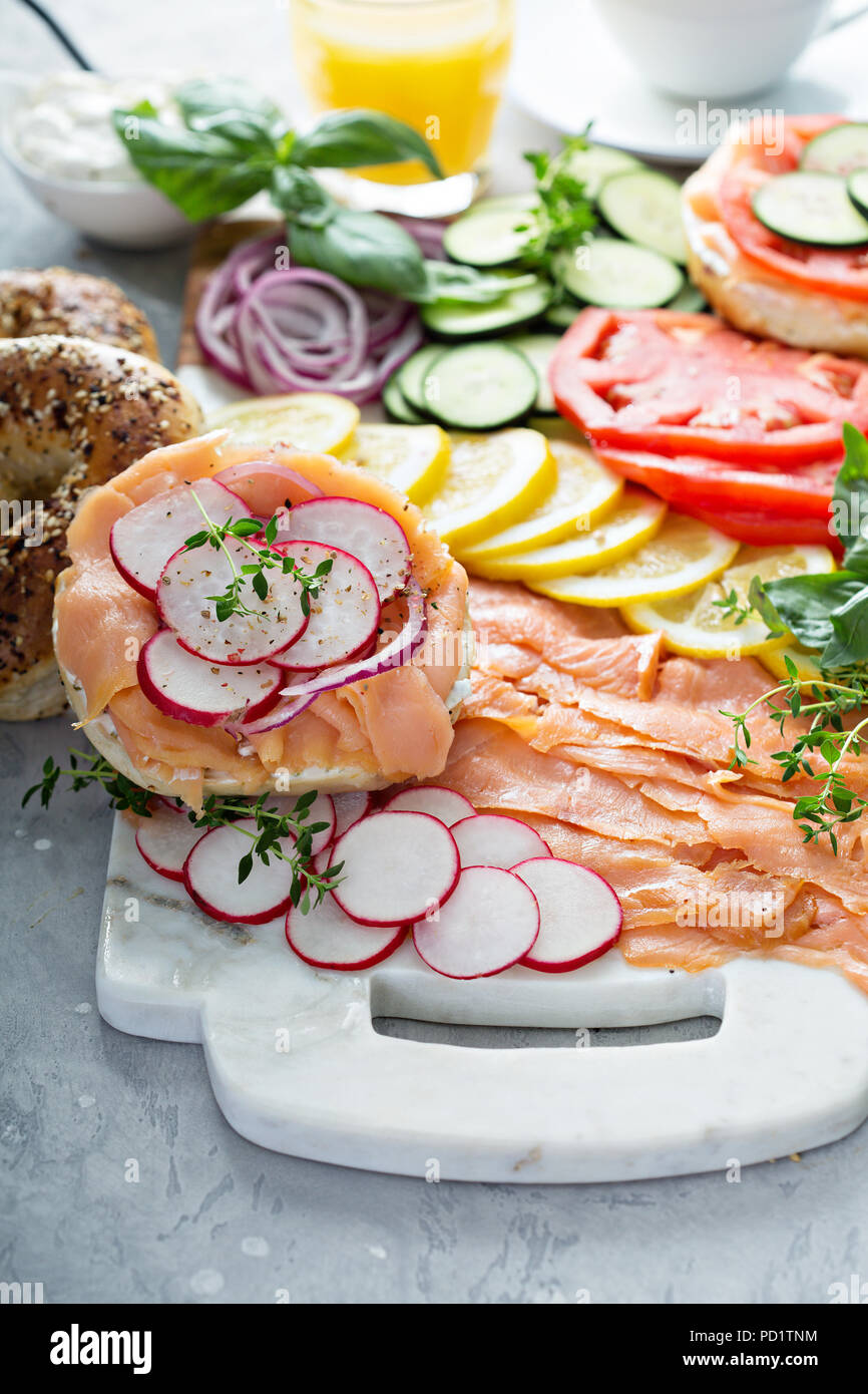 Bagels and lox platter Stock Photo Alamy