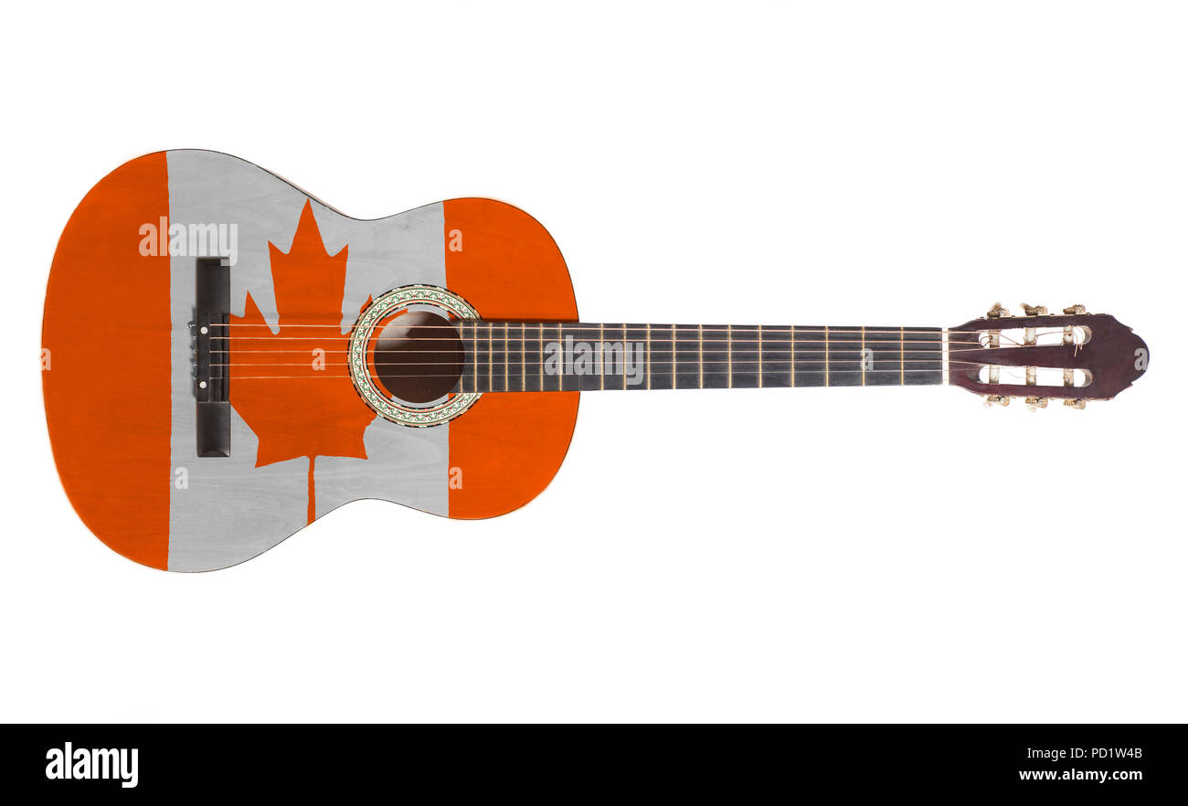 acoustic guitar with canada flag isolated on white background Stock
