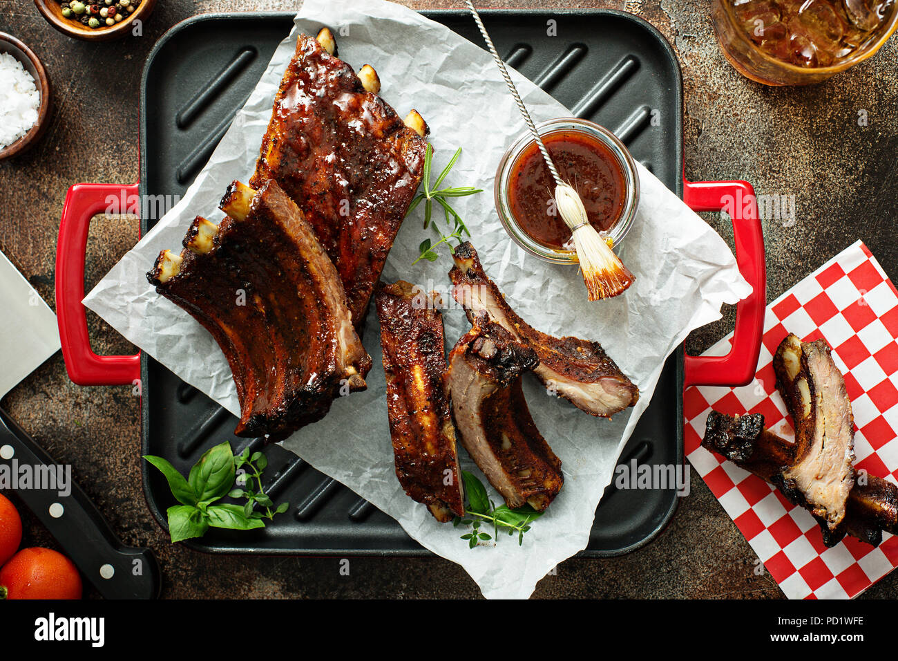 Grilled ribs with barbeque sauce Stock Photo