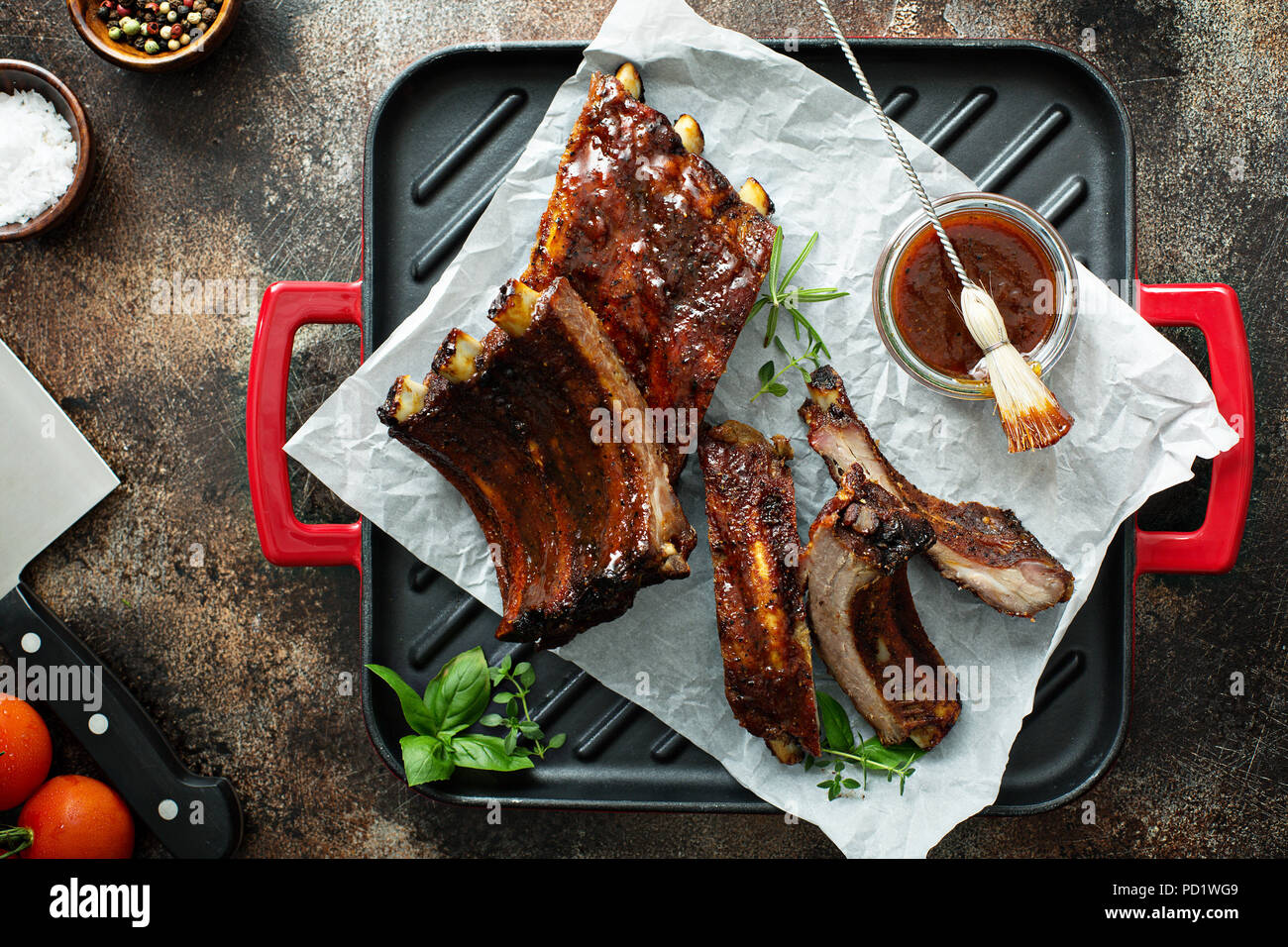 Grilled ribs with barbeque sauce Stock Photo Alamy