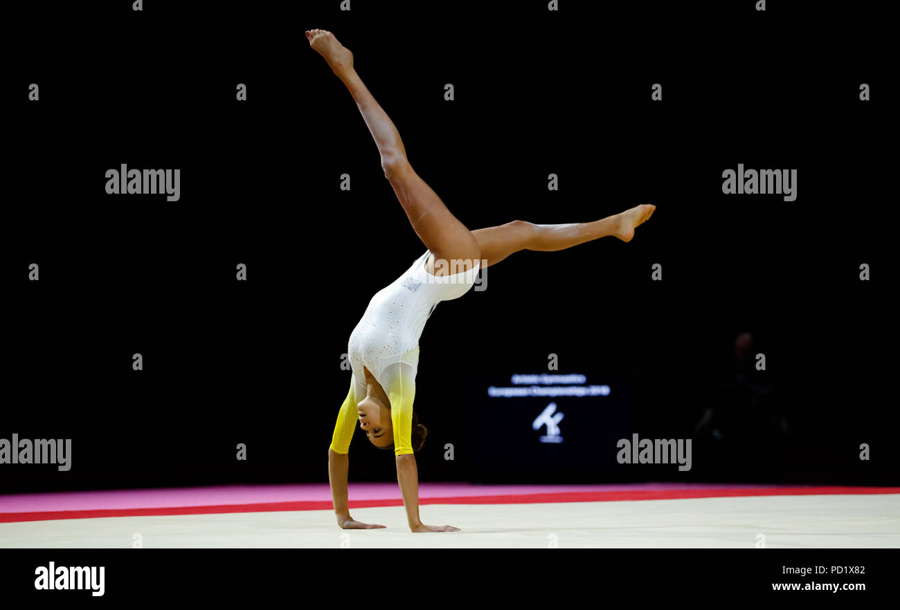 Great Britain's Georgia-Mae Fenton during the women's floor final during day four of the 2018 European Championships at The SSE Hydro, Glasgow. Stock Photo
