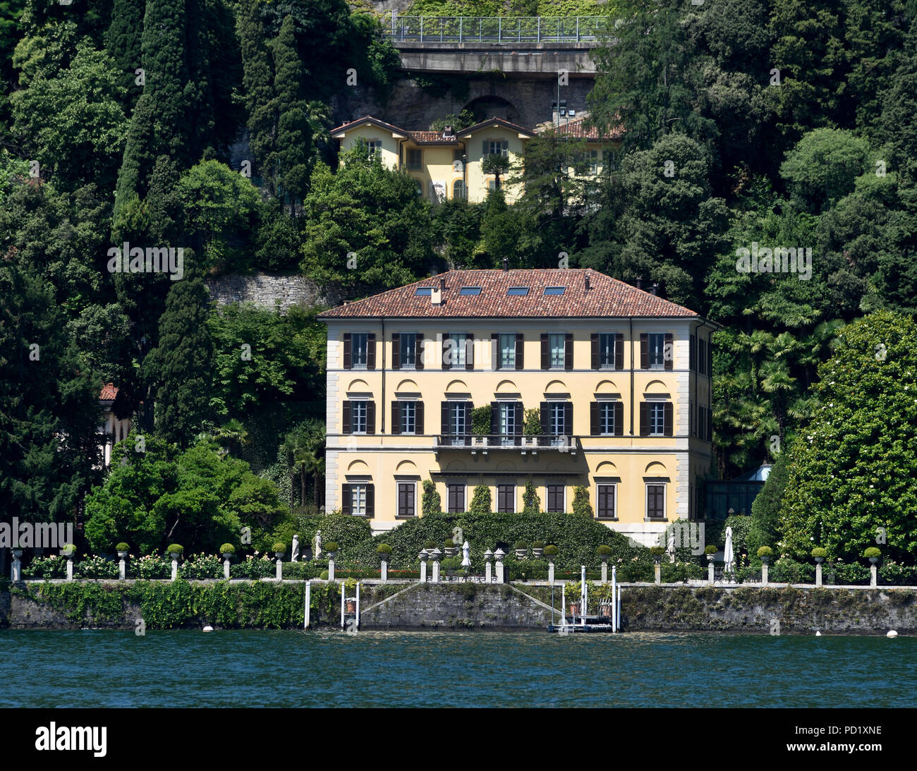 Villa La Fontanelle at Lake Como - Lago di Como is a lake of glacial origin in Lombardy Italy Italian . Stock Photo