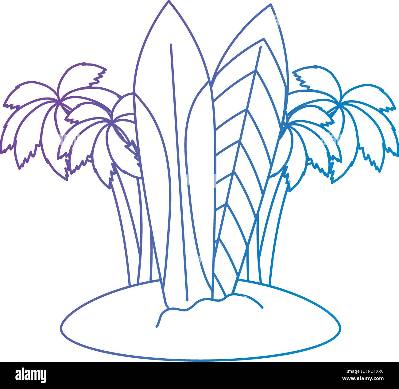 tree palms with surfboards scene Stock Vector