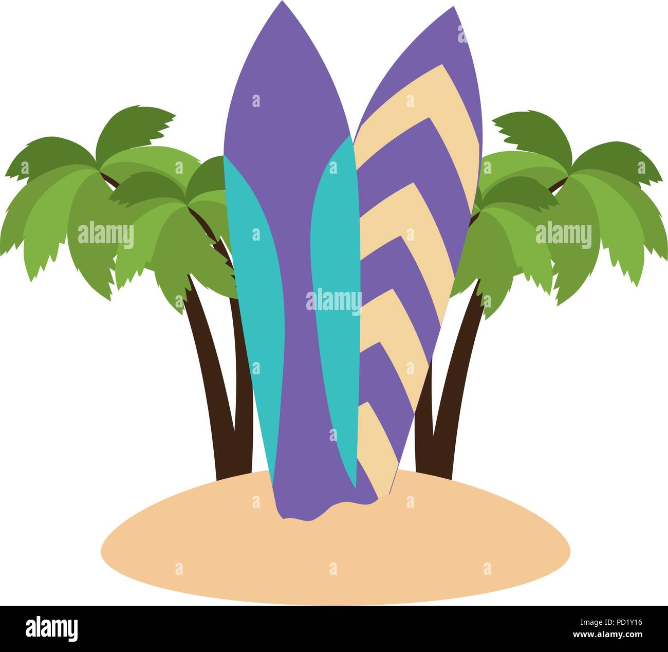 tree palms with surfboards scene Stock Vector