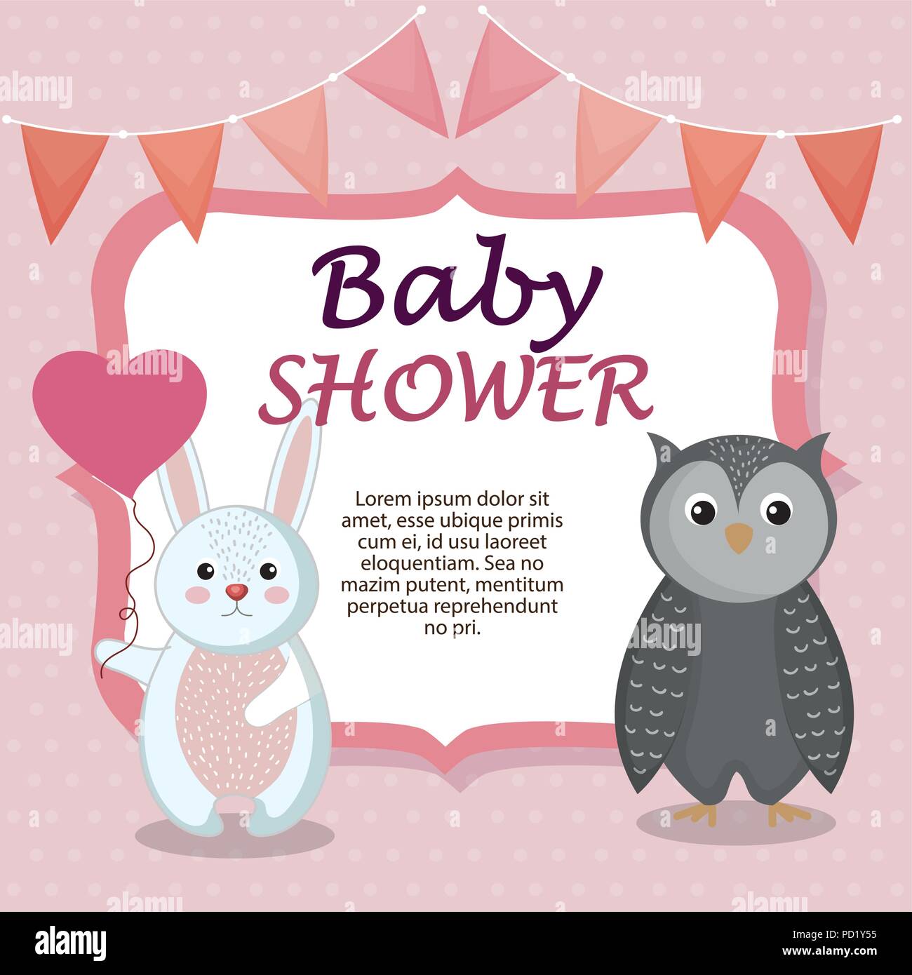 baby shower card with cute rabbit and owl Stock Vector Image & Art - Alamy