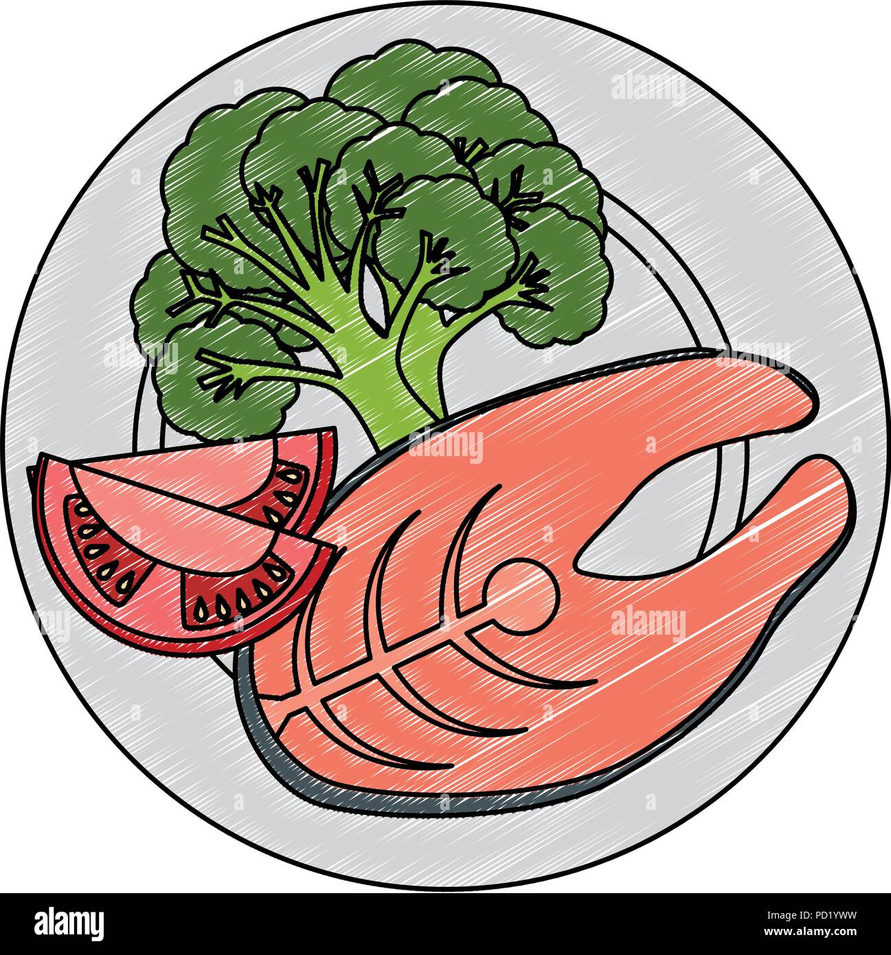 dish with fresh salmon steak and vegetables Stock Vector Image & Art ...