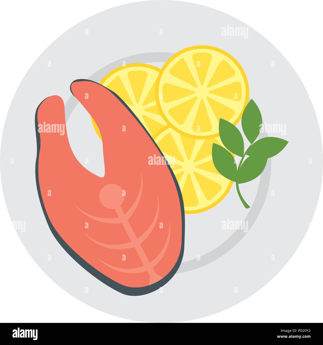 dish with fresh salmon steak and vegetables Stock Vector Image & Art ...