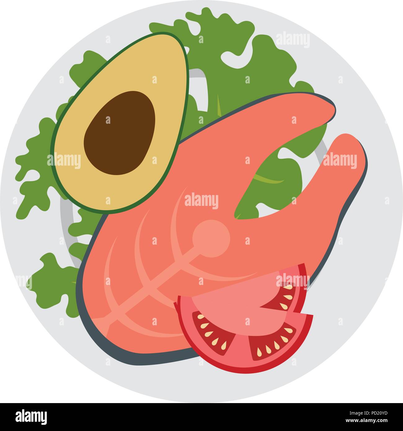 dish with fresh salmon steak and vegetables Stock Vector Image & Art ...