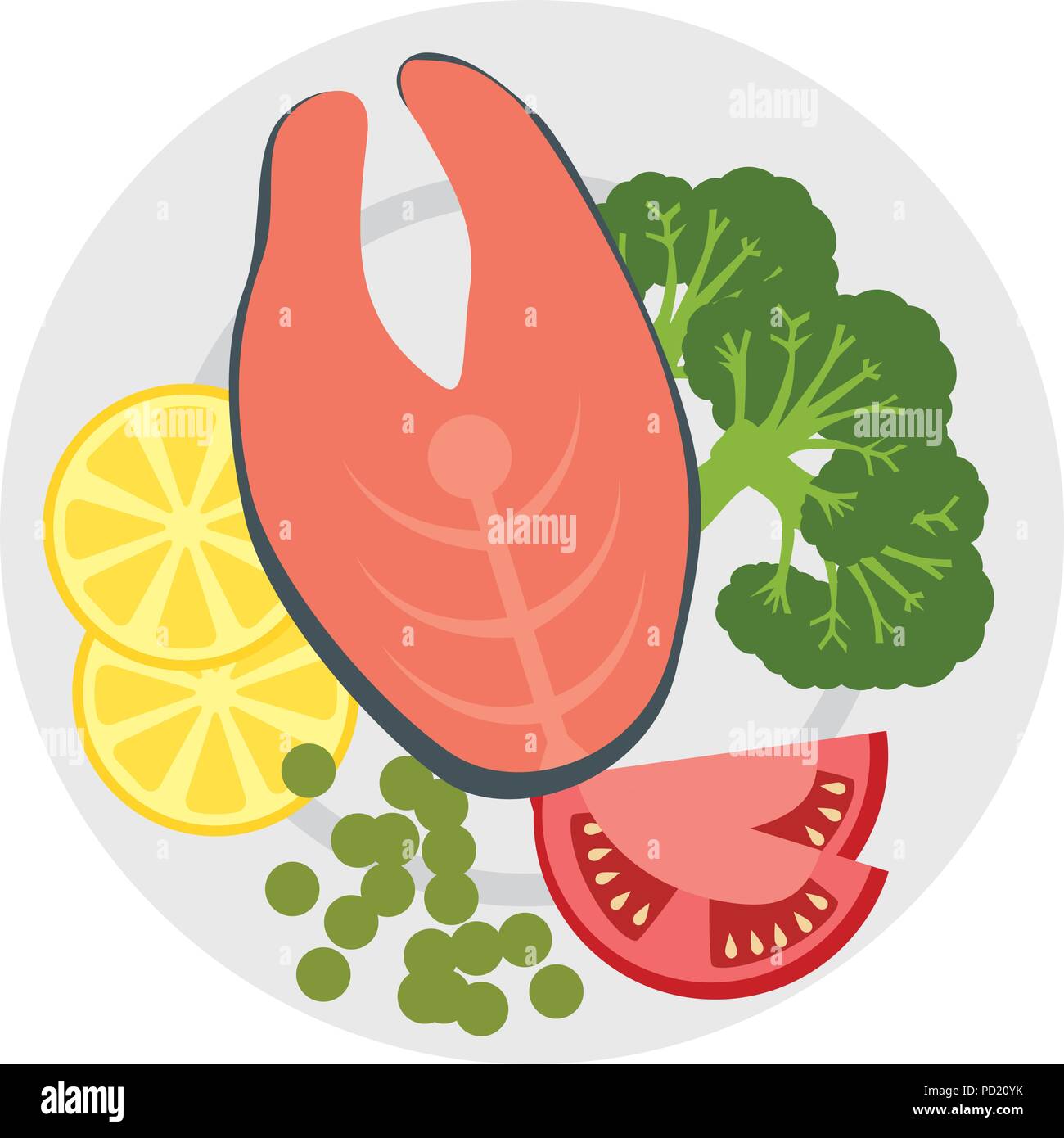 dish with fresh salmon steak and vegetables Stock Vector Image & Art ...