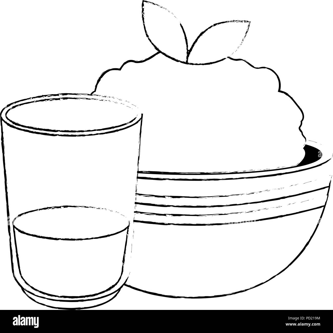 kitchen bowl with mashed potatoes and water glass Stock Vector