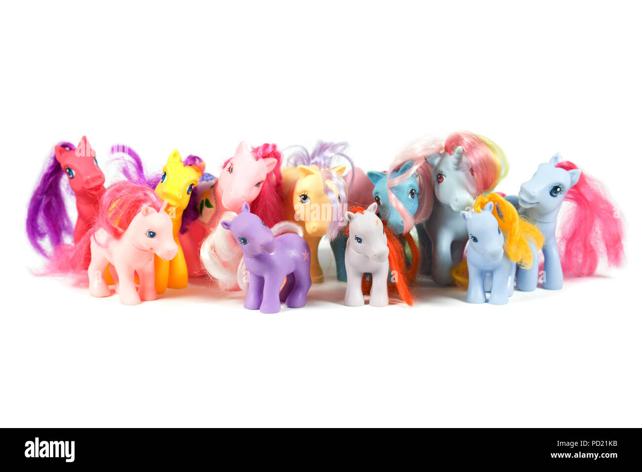 portait of my little ponies toys on white background Stock Photo