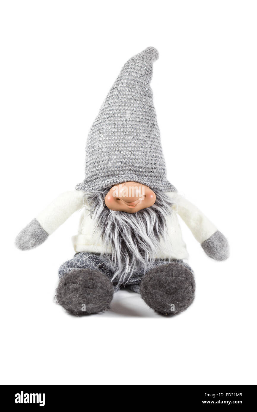 Sitting Scandinavian gnome on isolated white background Stock Photo