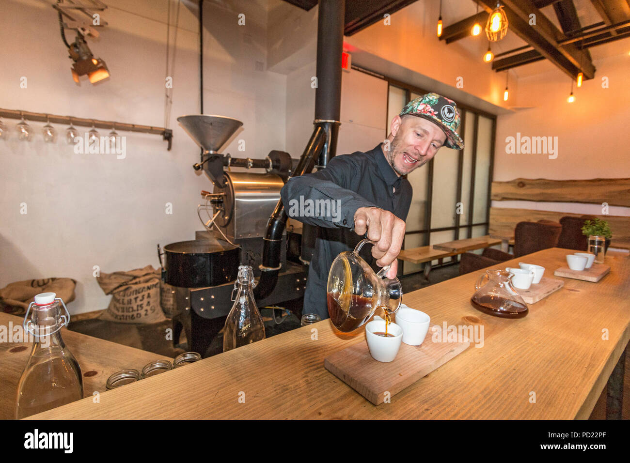 Matt Hammer, owner of Black Velvet Coffee in Mammoth Lakes, CA, where he custom roasts gourmet