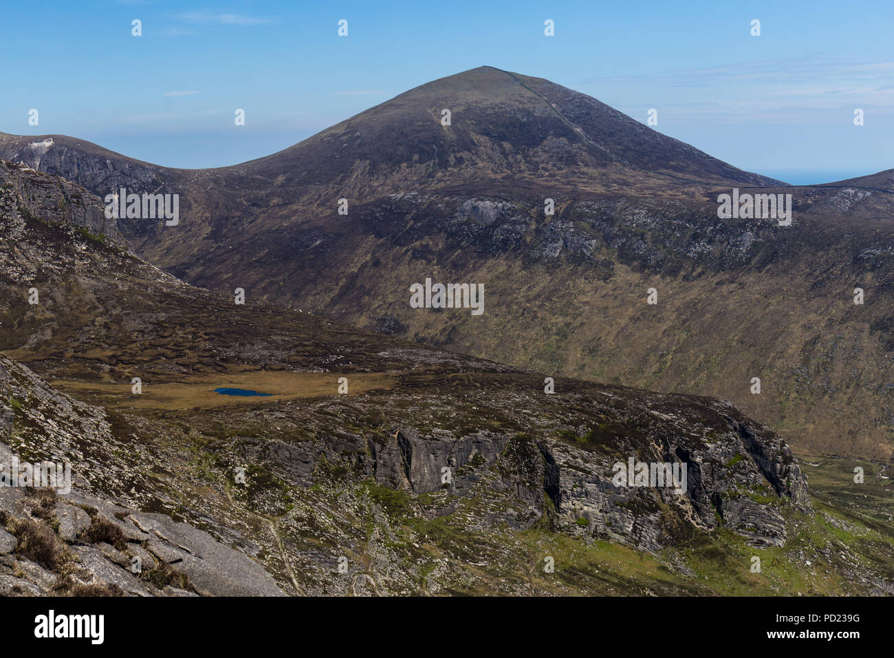 Mourne Mountain view of Upper Cove crags and Slieve Donard behind Stock ...