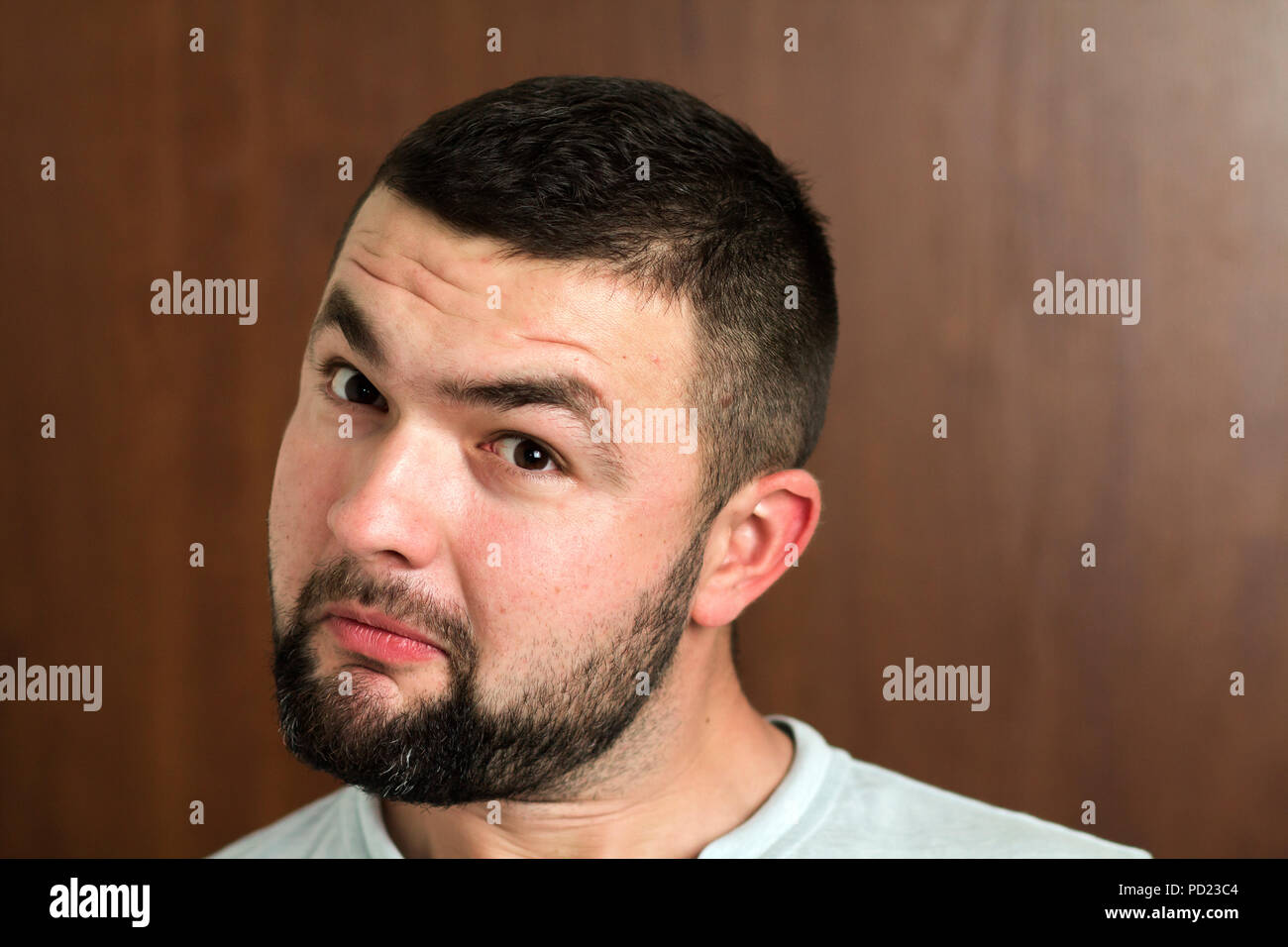 Portrait Of Handsome Bearded Black Haired Intelligent Modern Young