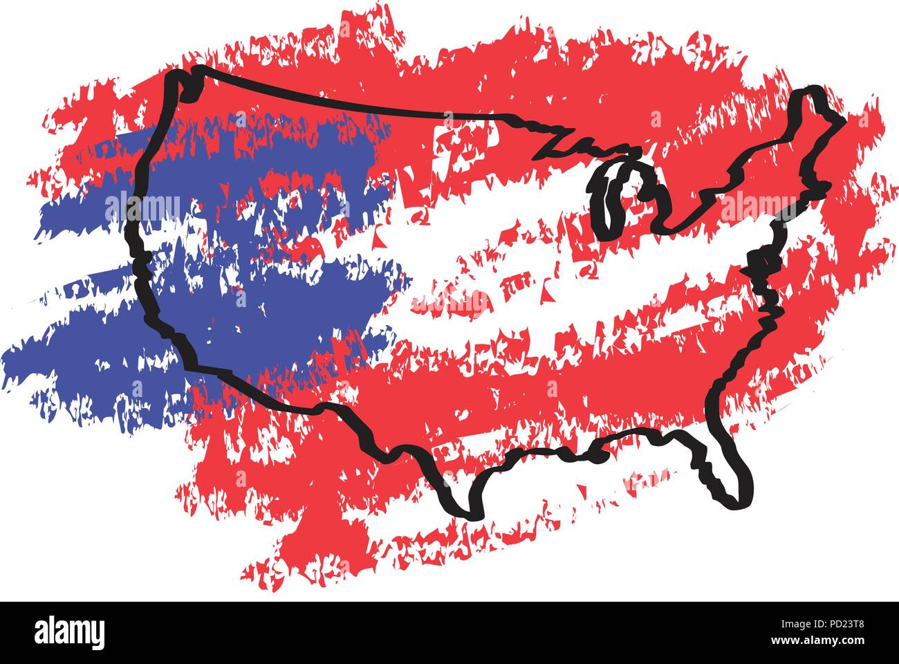 Sketch of a map of the United States Stock Vector