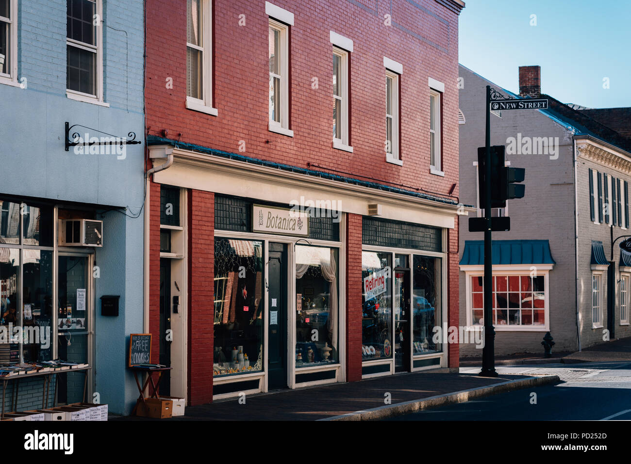 Buildings along Beverly Street, in downtown Staunton, Virginia Stock Photo