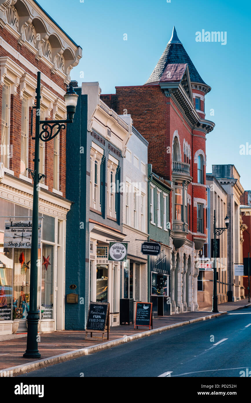 Buildings along Beverly Street, in downtown Staunton, Virginia Stock