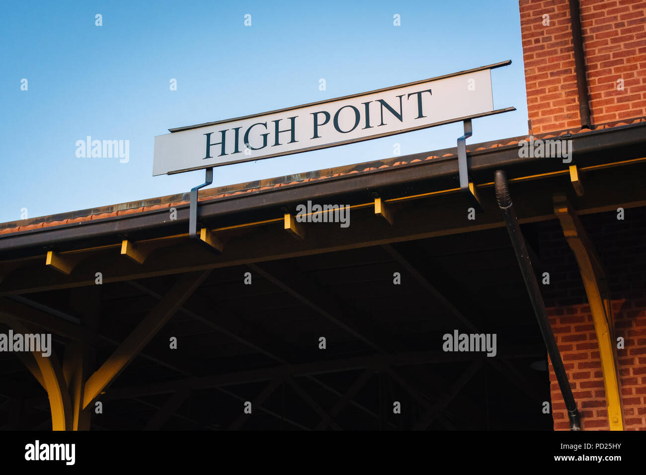 High Point sign at the train station in High Point, North Carolina Stock Photo