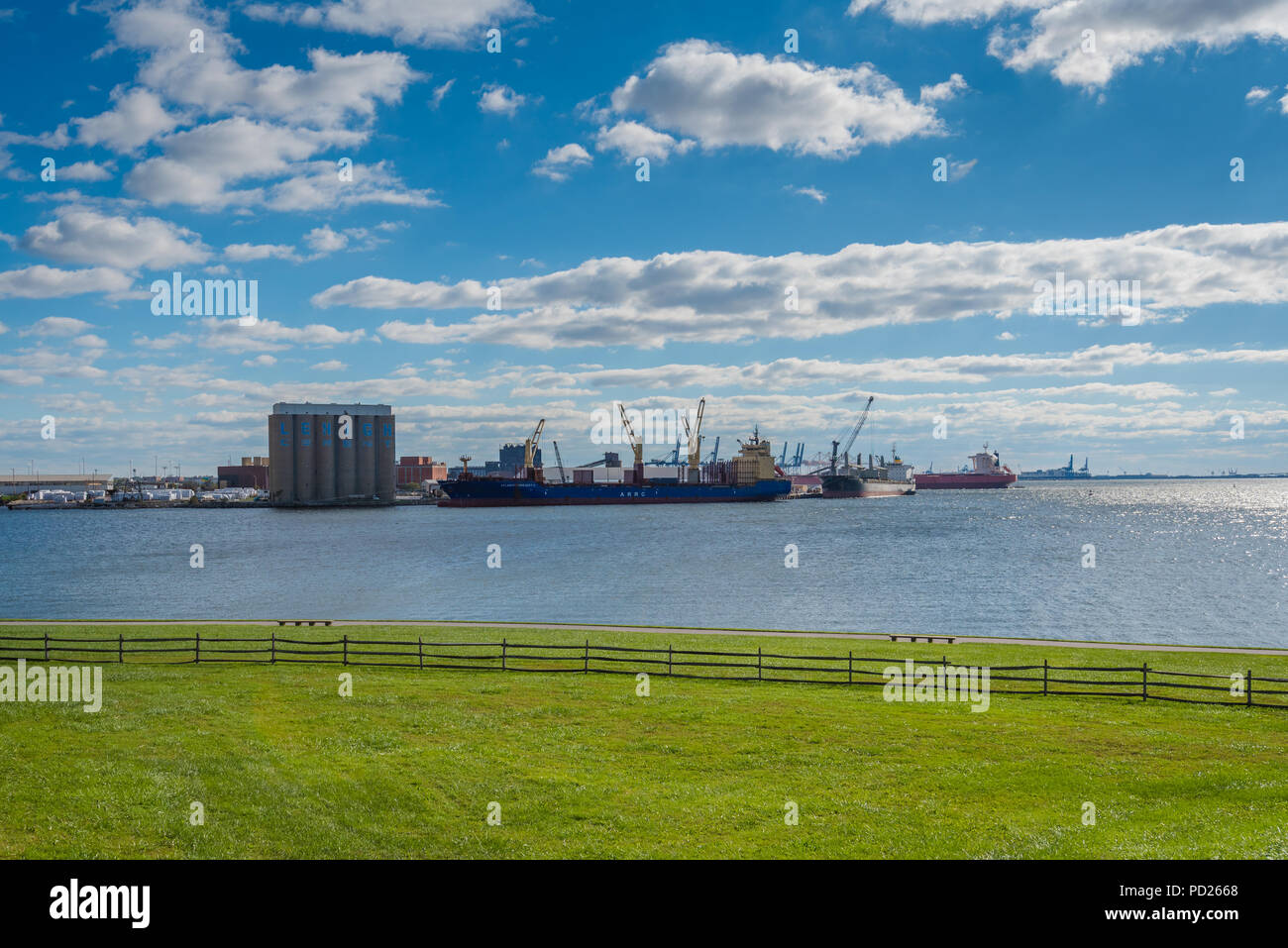 View of the Port of Baltimore from Fort McHenry, in Baltimore, Maryland Stock Photo
