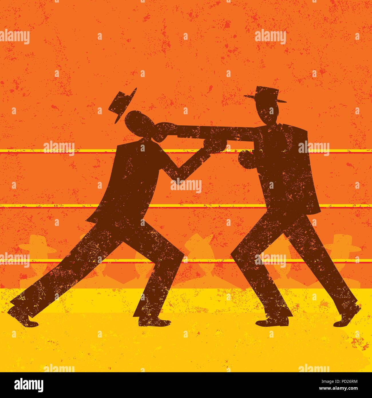 Businessmen boxing match Two retro businessmen fighting in a boxing ring with a crowd watching. Stock Vector