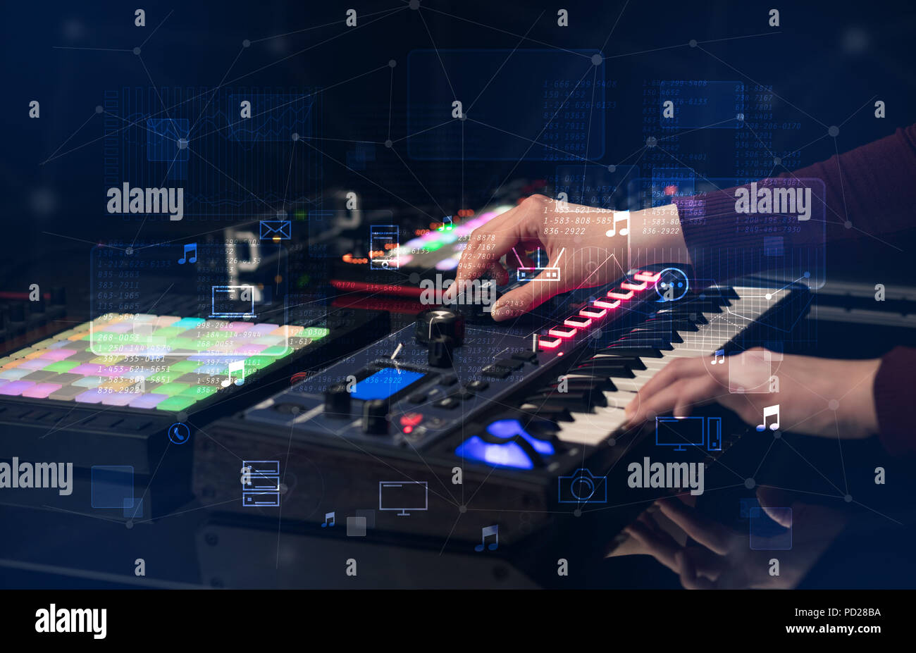Midi Controller Hand Hand remixing music on midi controller with play music and multimedia ...