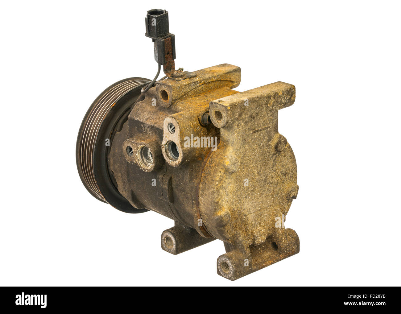 automotive air conditioning compressor, an old disabled engine shot ...