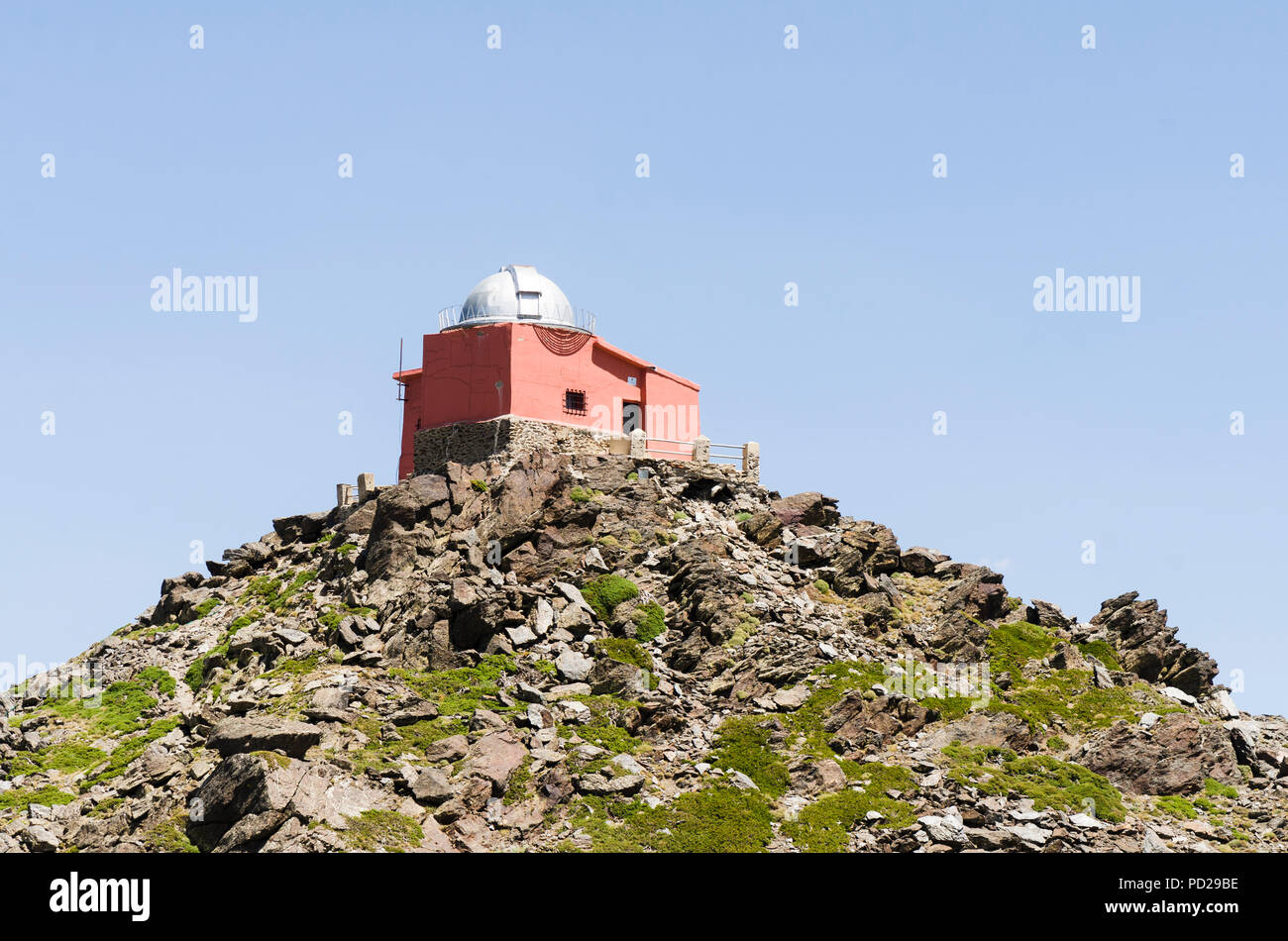 Old restored 1902 observatory Mojon del Trigo, KYOTO reflector telescope, Sierra Nevada, Andalusia, Spain. Stock Photo