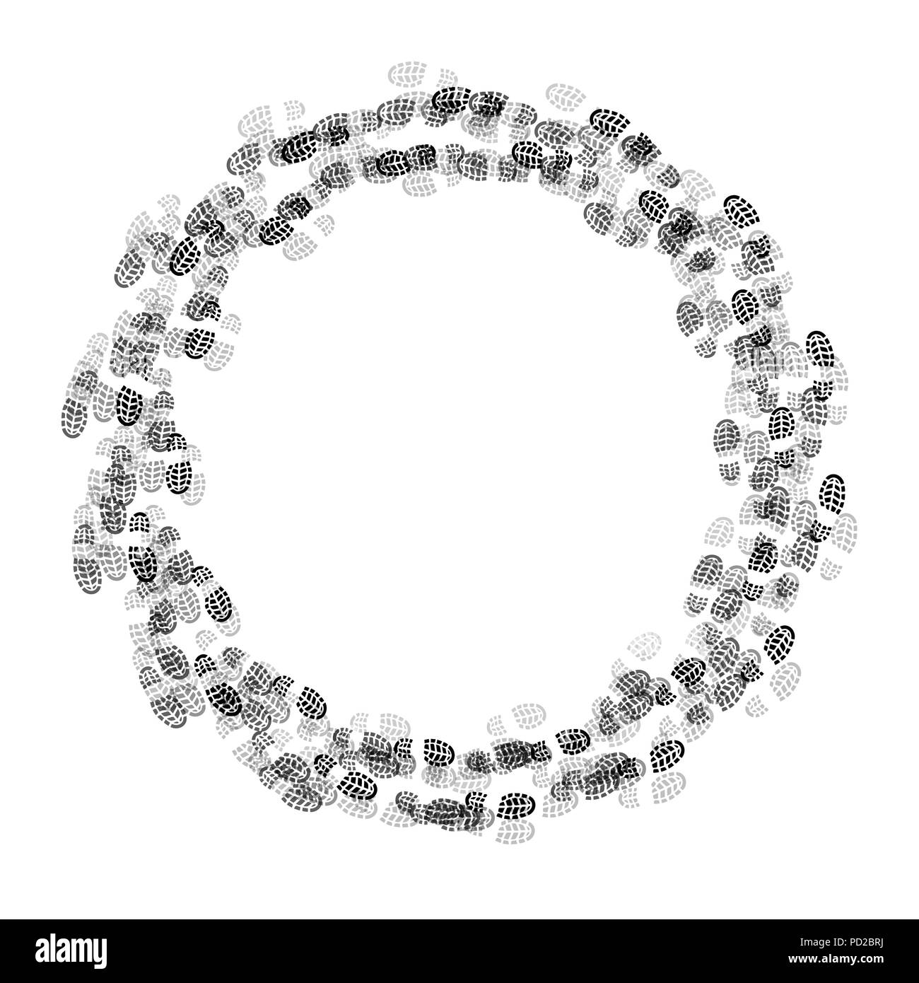 Gray and black shoes track in circle form isolated on white background Stock Vector