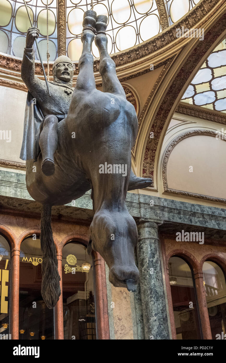 King Wenceslas on a dead upsidedown horse in Lucerna Palace shopping