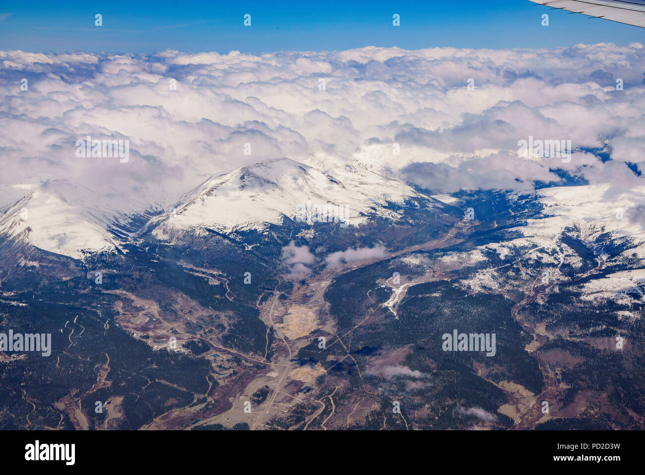 Aerial view of snow mountain near Denver, Colorado Stock Photo