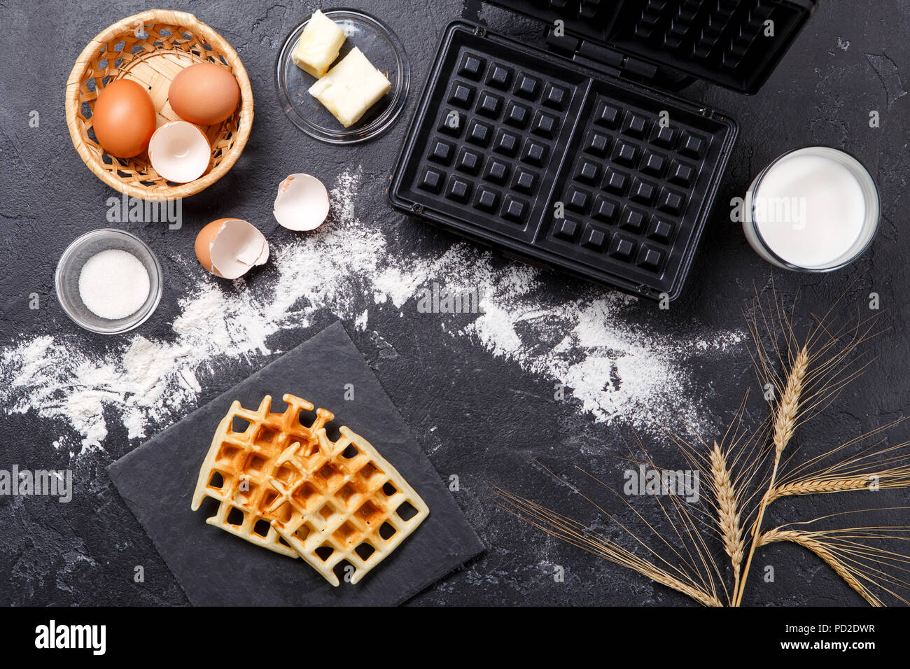 Photo on top of waffle iron, spikes, fried wafers Stock Photo Alamy
