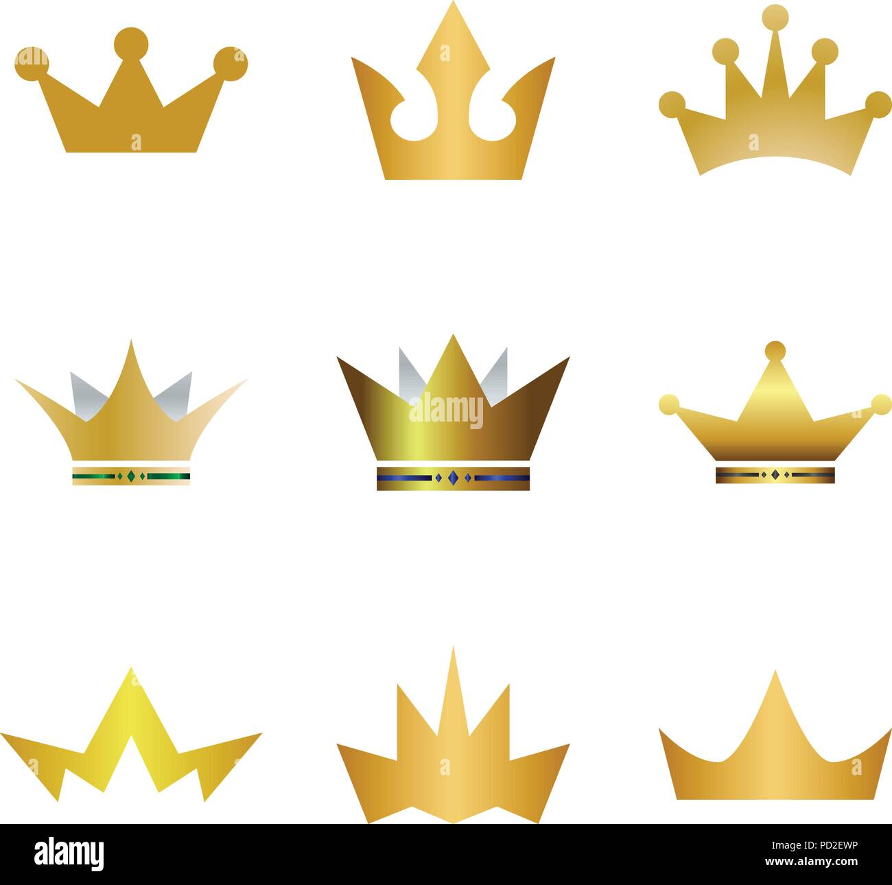 Collection of gold crown logo icon element Stock Vector