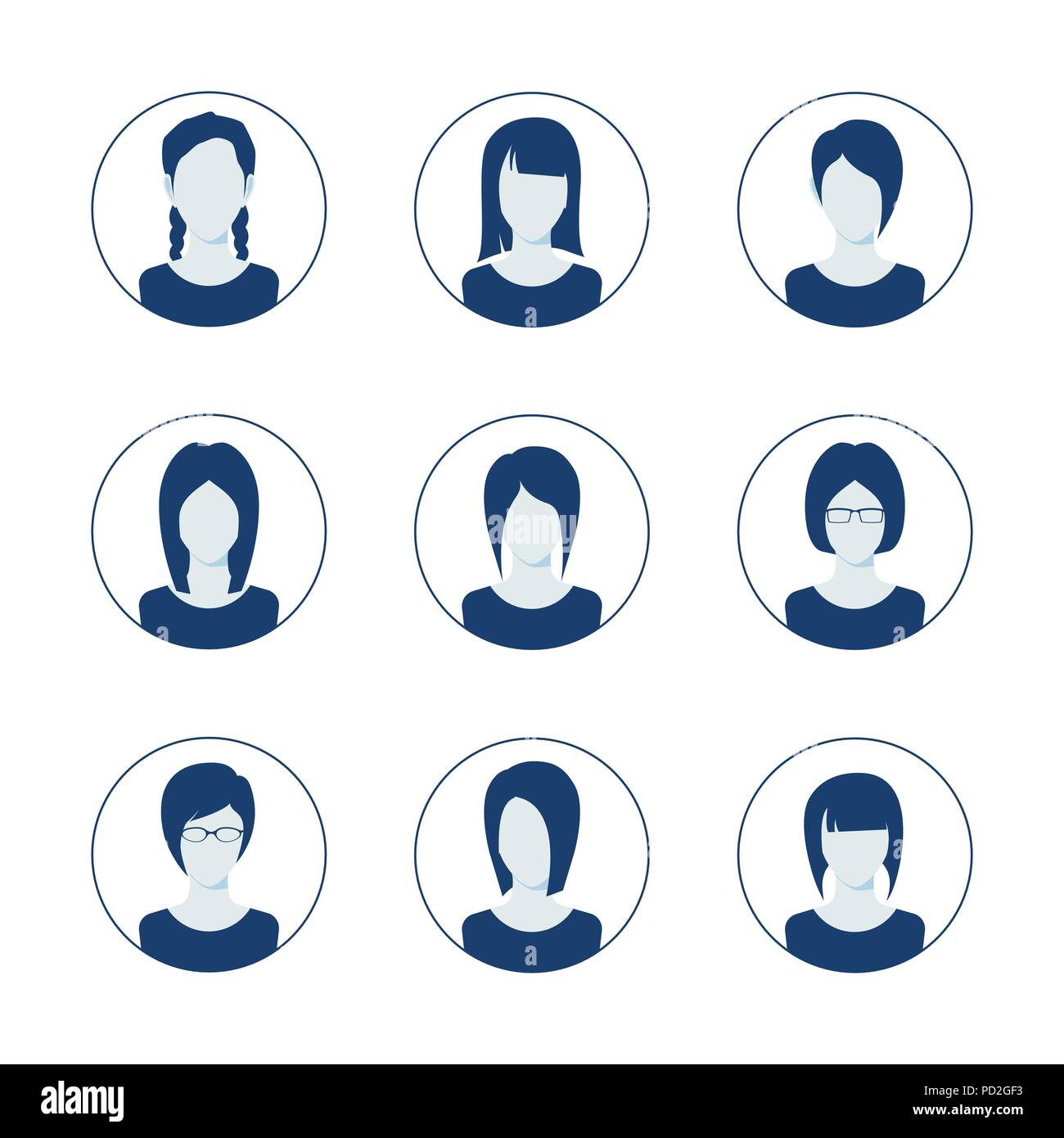 App or profile anonymous user icon set. Set of female person avatar ...