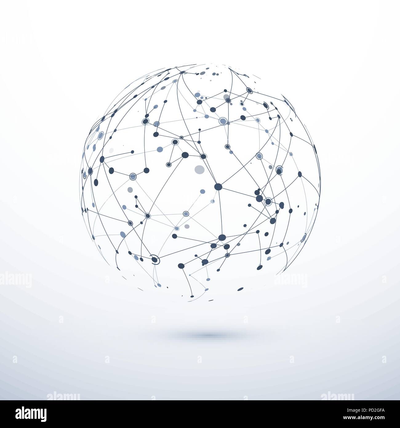 Global network icon. Abstract structure of worldwide web. Sphere with nodes and connections. Vector illustration Stock Vector