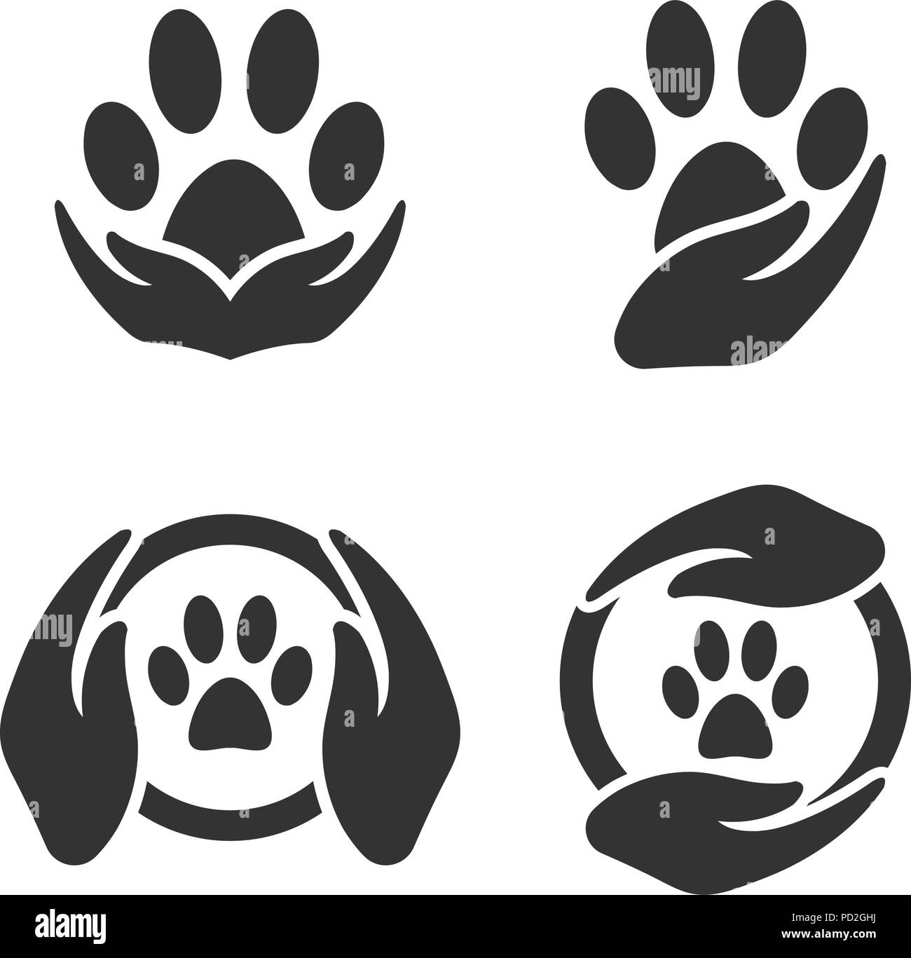 Paw silhouette in circle shape and hand Stock Vector