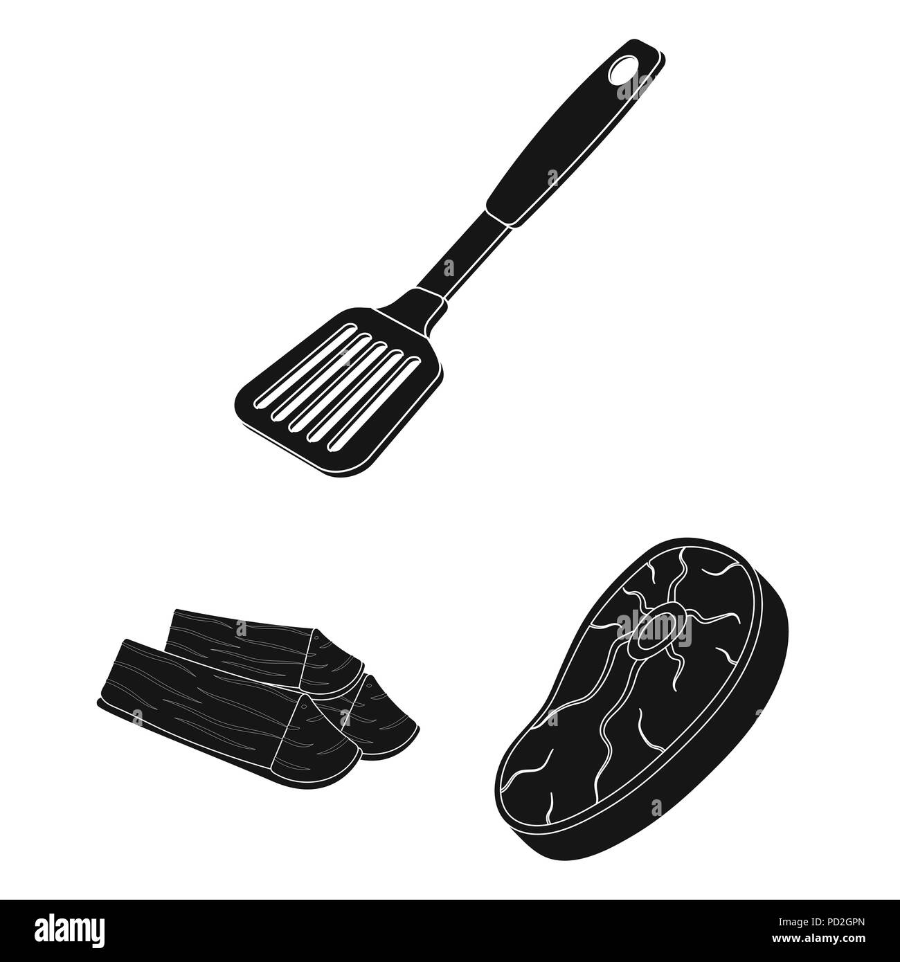 Barbecue and equipment black icons in set collection for design. Picnic ...