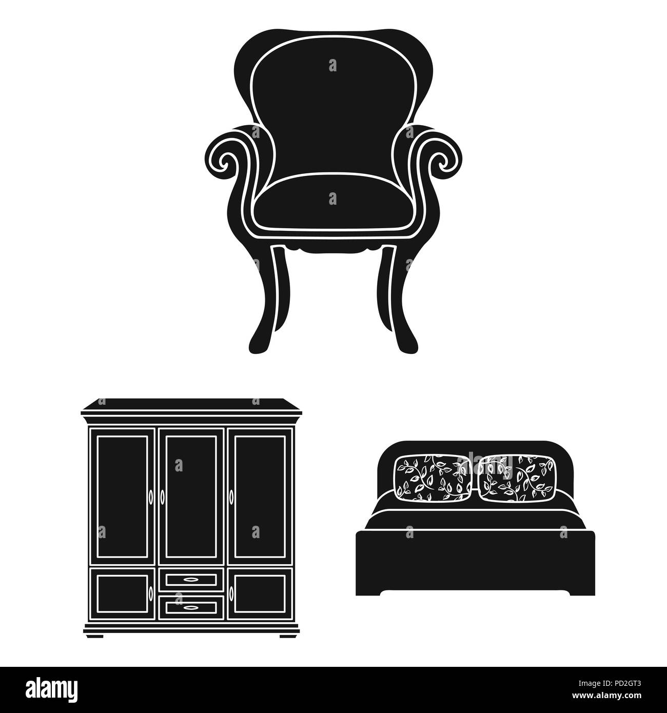 Furniture and interior black icons in set collection for design.Home ...