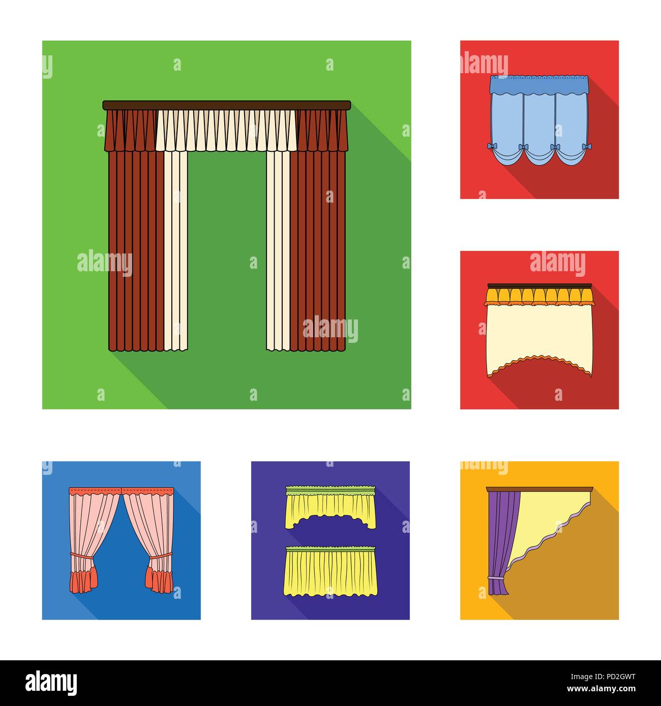 Different kinds of curtains flat icons in set collection for design. Curtains and lambrequins