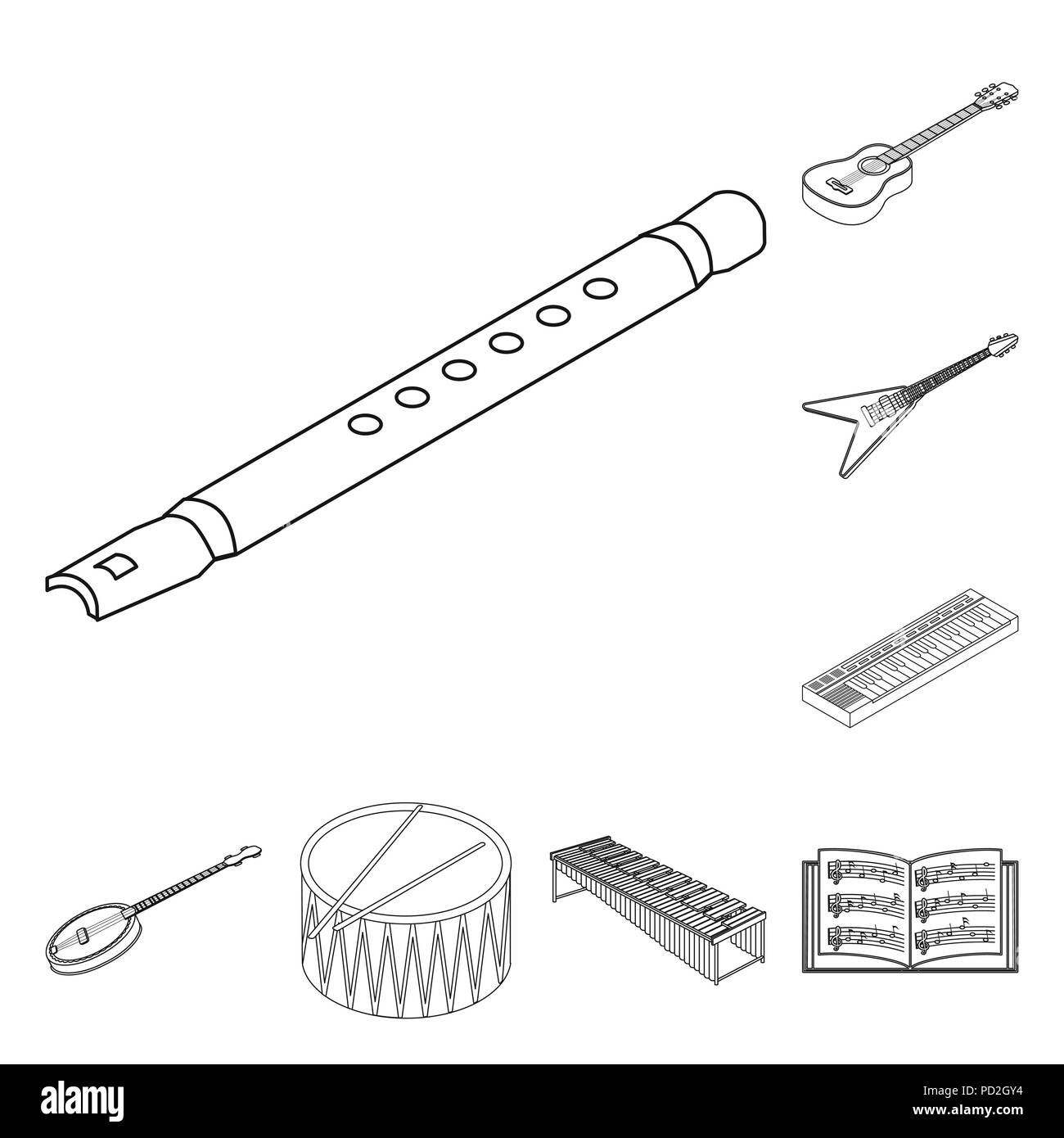 Musical instrument outline icons in set collection for design. String ...