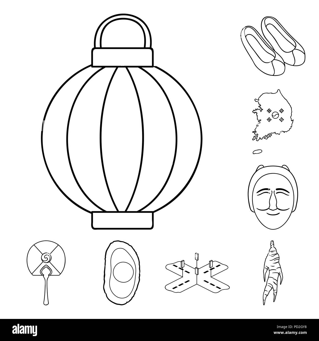 Country South Korea outline icons in set collection for design.Travel ...