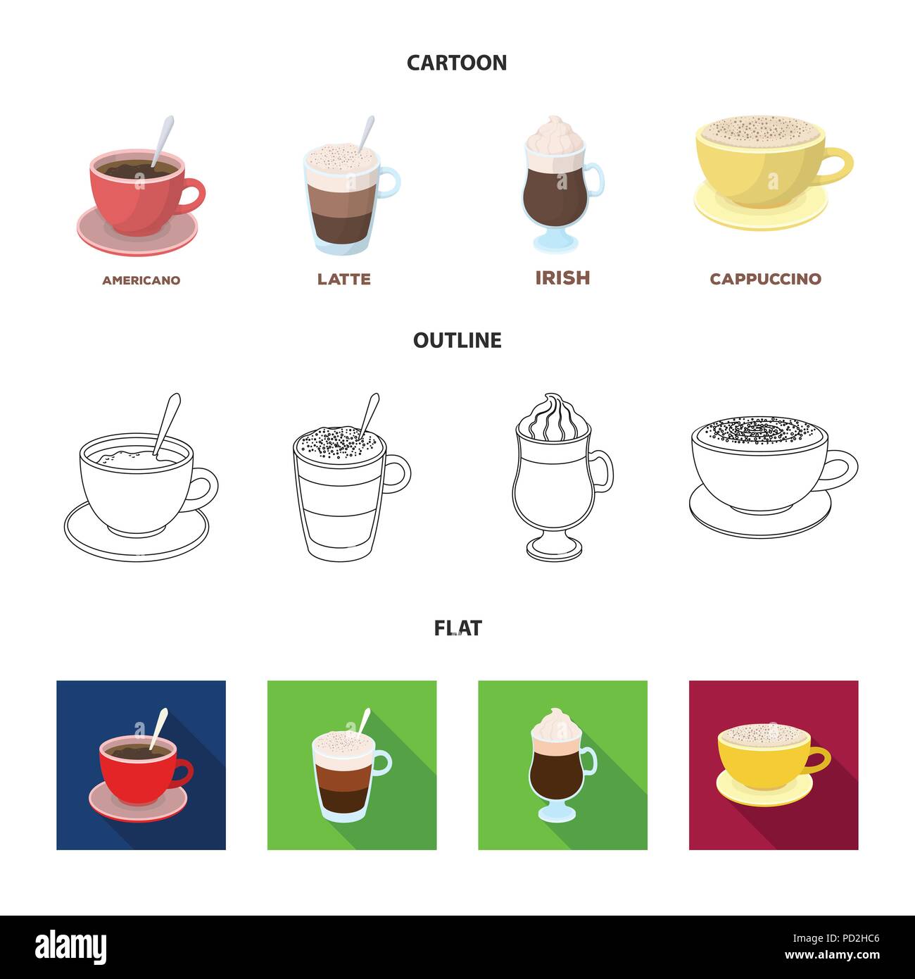 American, late, irish, cappuccino.Different types of coffee set collection  icons in cartoon,outline,flat style vector symbol stock illustration Stock  Vector Image & Art - Alamy
