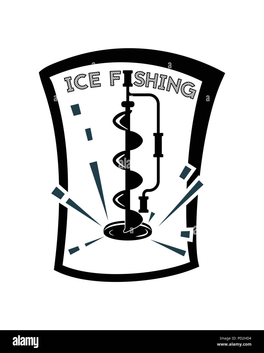 Winter fishing. Black and white vector illustration. Simple icon. Stock Vector