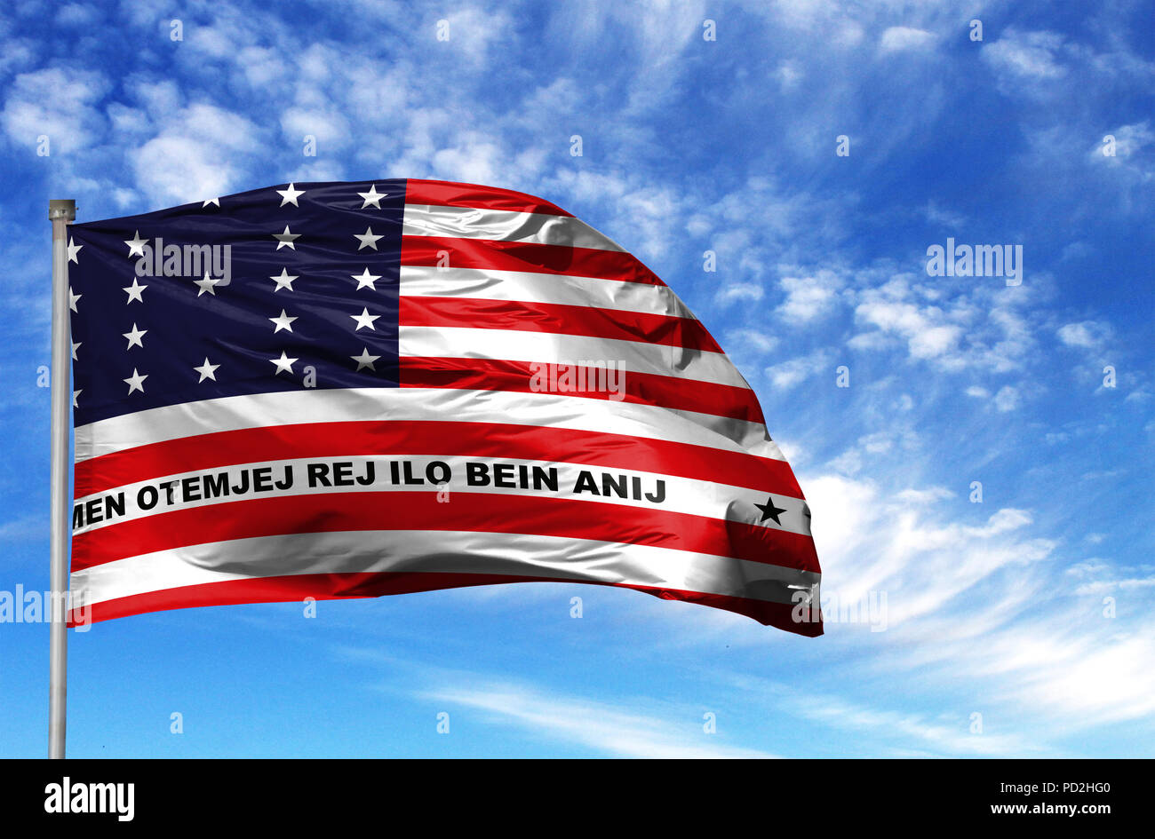 National flag of Bikini Atoll on a flagpole in front of blue sky Stock  Photo - Alamy