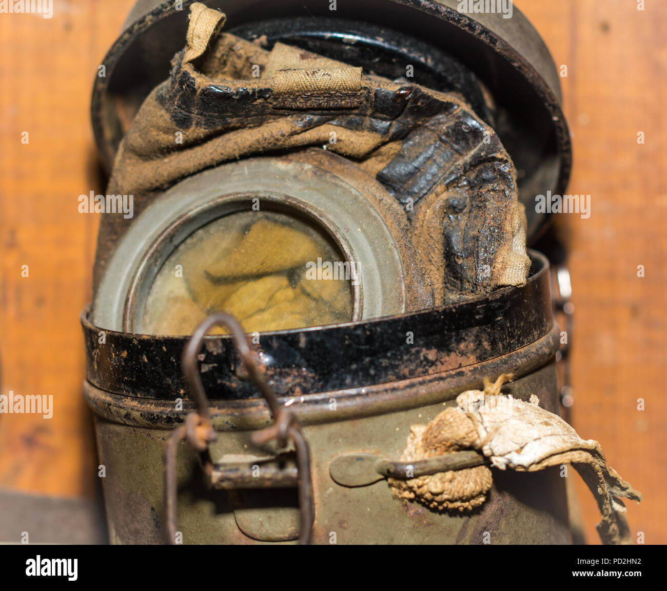 Ziano di Fiemme, Monte Cauriol, Italy - september 23, 2017: Small Museum of the First World War. Objects of daily use of soldiers: antigas mask Stock Photo